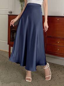 DAZY Women's Solid Color Elegant Flare Skirt For Commuting - Navy Blue - View 1