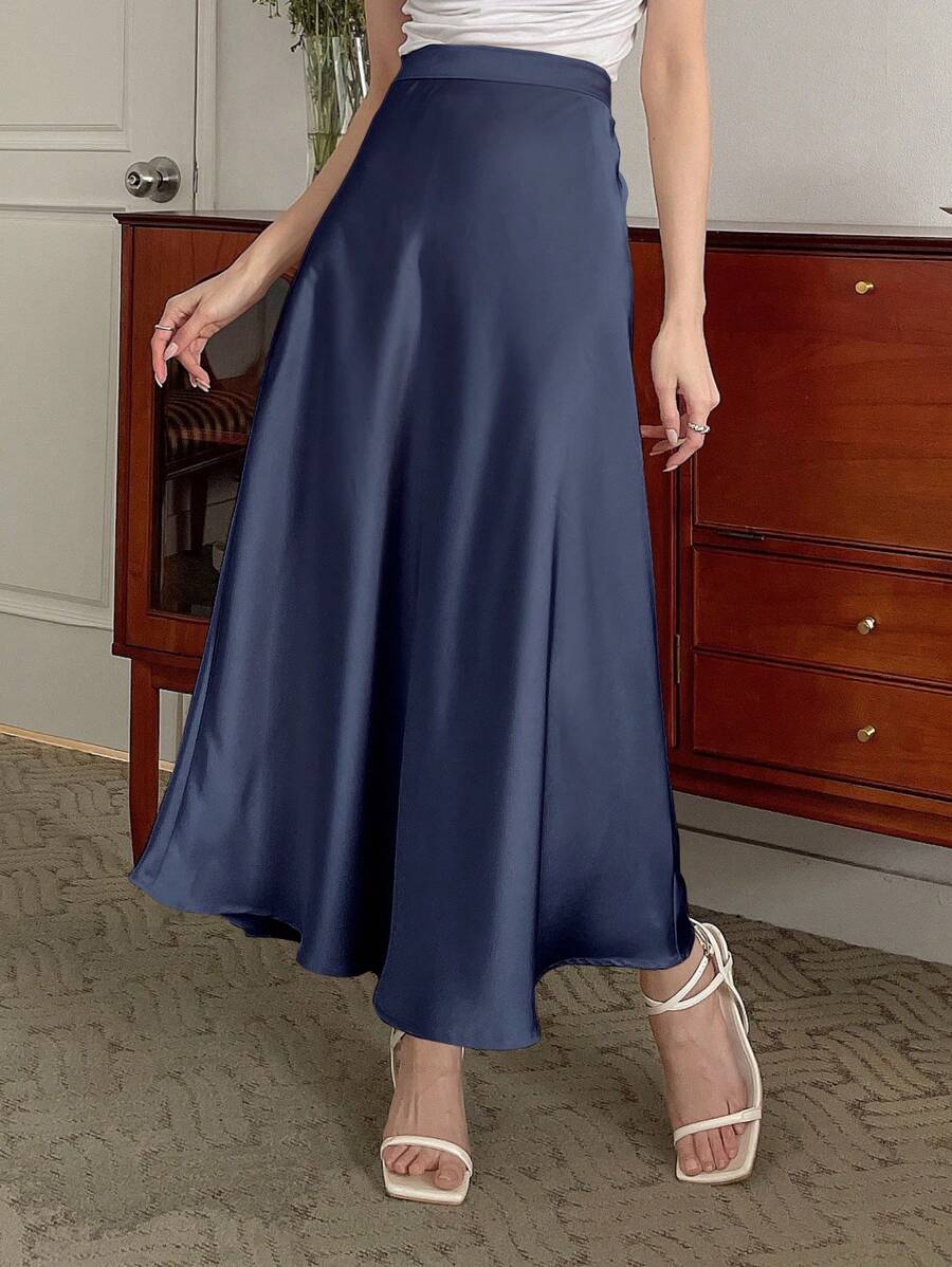 DAZY Women's Solid Color Elegant Flare Skirt For Commuting - Navy Blue - View 1