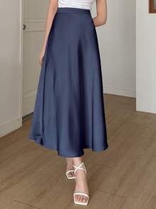 DAZY Women's Solid Color Elegant Flare Skirt For Commuting - Navy Blue - View 3