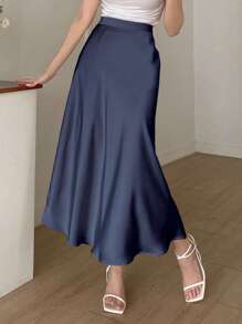 DAZY Women's Solid Color Elegant Flare Skirt For Commuting - Navy Blue - View 4