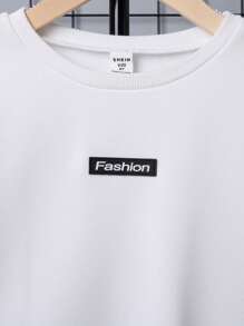 SHEIN Cậu bé Tween Thư được vá Áo len & quần - Đen và trắng - Xem 4