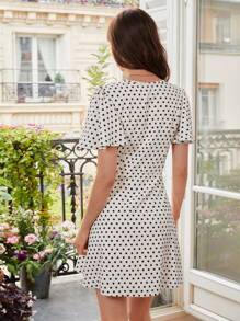 SHEIN Frenchy Polka Dot Print Flounce Sleeve Ruffle Hem Dress - Multicolor - View 5