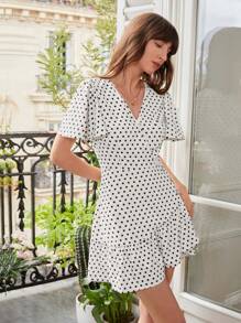 SHEIN Frenchy Polka Dot Print Flounce Sleeve Ruffle Hem Dress - Multicolor - View 8