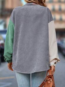 SHEIN LUNE 撞色落肩袖翻蓋口袋外套 - 彩色 - 查看 3