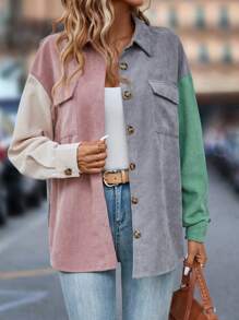 SHEIN LUNE 撞色落肩袖翻蓋口袋外套 - 彩色 - 查看 6