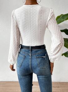 SHEIN Privé 圓點燈籠袖連身背心 - 白色 - 查看 2