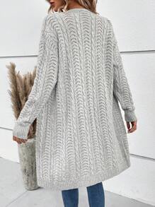 SHEIN LUNE Cable Knit Drop Shoulder Cardigan - Light Grey - View 2