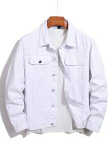Manfinity Homme Men 1pc Flap Pocket Denim Jacket - White - View 1