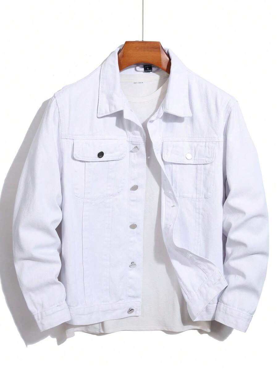 Manfinity Homme Men 1pc Flap Pocket Denim Jacket - White - View 1