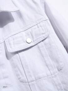 Manfinity Homme Men 1pc Flap Pocket Denim Jacket - White - View 3