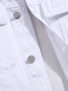 Manfinity Homme Men 1pc Flap Pocket Denim Jacket - White - View 4