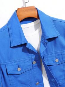 Manfinity Hypemode 男士翻蓋口袋牛仔夾克不帶T恤 - 藍色 - 查看 3