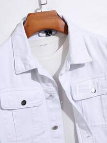 Manfinity Homme Men 1pc Flap Pocket Denim Jacket - White - View 5