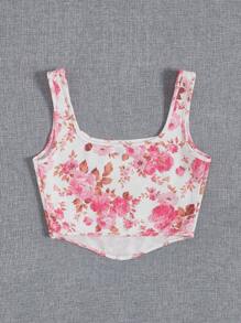 SHEIN VCAY Floral Print Square Neck Tank Top - Multicolor - View 2