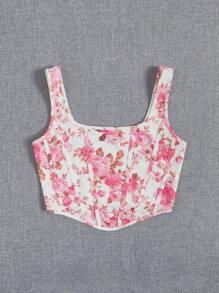 SHEIN VCAY Floral Print Square Neck Tank Top - Multicolor - View 1