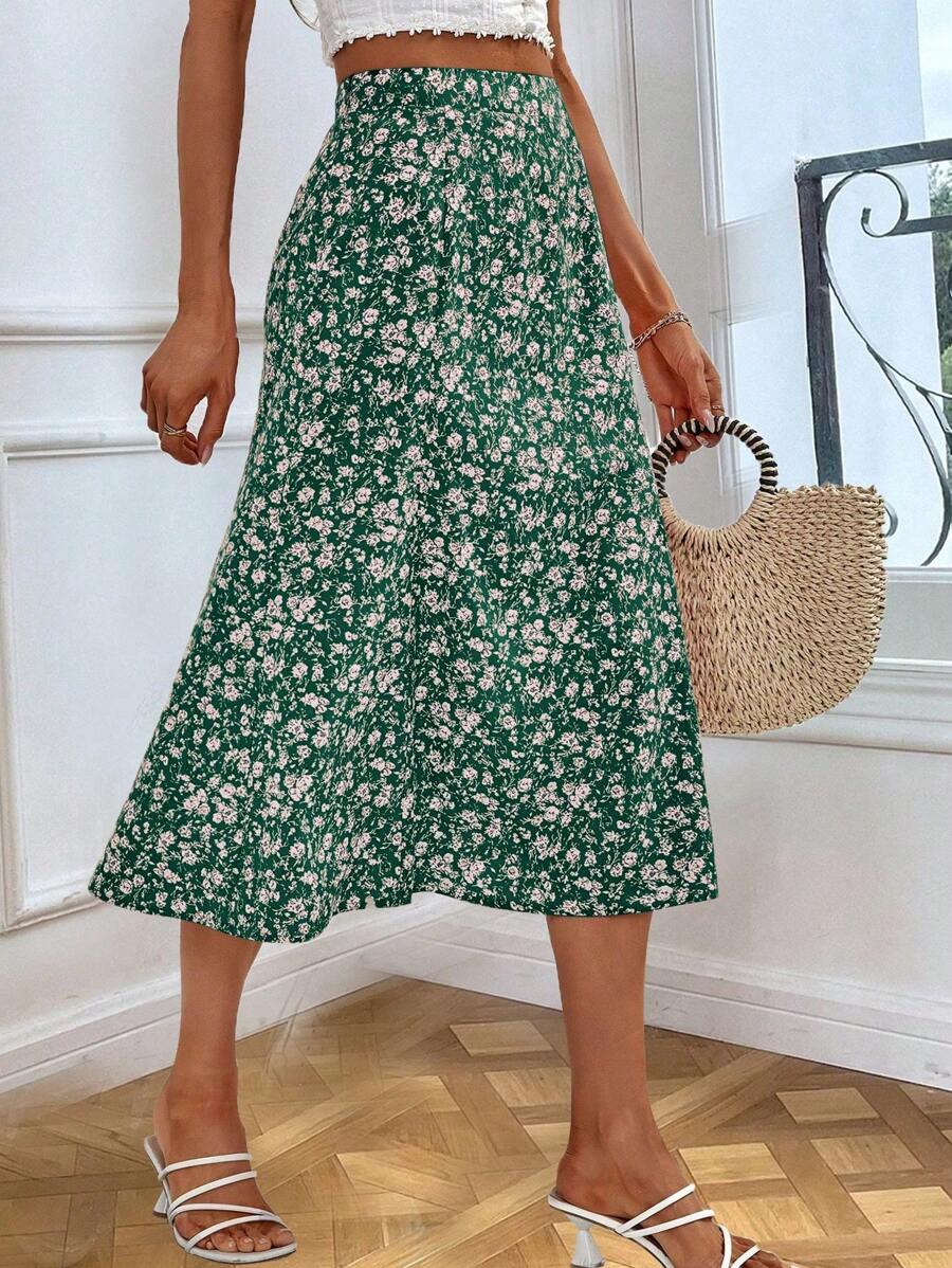 SHEIN VCAY Ditsy Floral Print A-line Skirt - Multicolor - View 1