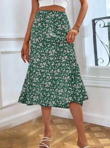 SHEIN VCAY Ditsy Floral Print A-line Skirt - Multicolor - View 3