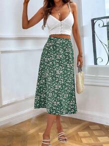 SHEIN VCAY Ditsy Floral Print A-line Skirt - Multicolor - View 5