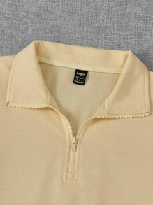 SHEIN EZwear 素色落肩袖運動衫 - 杏色 - 查看 4