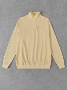 SHEIN EZwear 素色落肩袖運動衫 - 杏色 - 查看 5