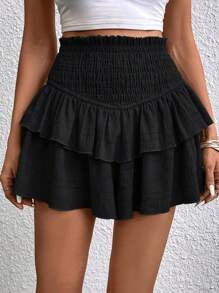 SHEIN LUNE Paperbag Waist Ruffle Trim Skort - Black - View 1