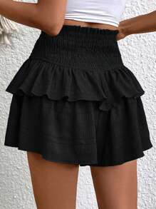 SHEIN LUNE Paperbag Waist Ruffle Trim Skort - Black - View 2