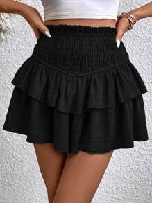 SHEIN LUNE Paperbag Waist Ruffle Trim Skort - Black - View 5