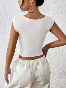 SHEIN EZwear Spring Break Ruched Split Hem Crop Tee - White - View 2