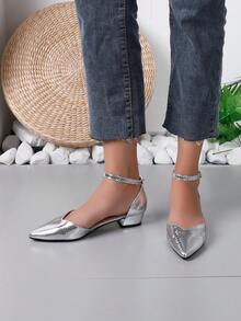 Snake Print Cutout Closed Toe Flat Sandals With Ankle Strap - Silver - View 3