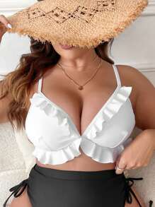 Cộng với kích thước bộ áo bikini Xù màu trơn - trắng - Xem 4