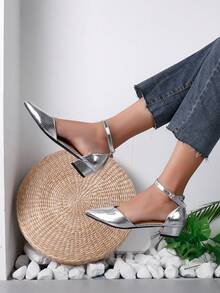 Snake Print Cutout Closed Toe Flat Sandals With Ankle Strap - Silver - View 4