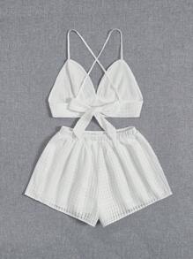 SHEIN VCAY unicolor Top de tirantes crop & Shorts - Blanco - Ver 1
