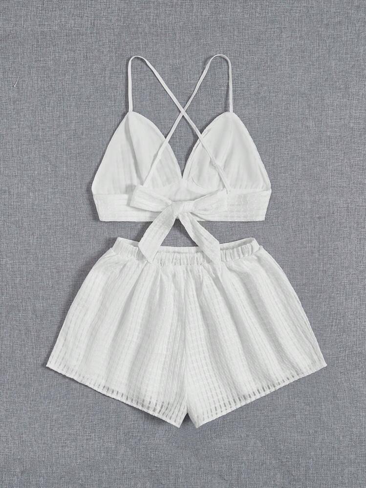 SHEIN VCAY Solid Crop Cami Top & Shorts - White - View 1