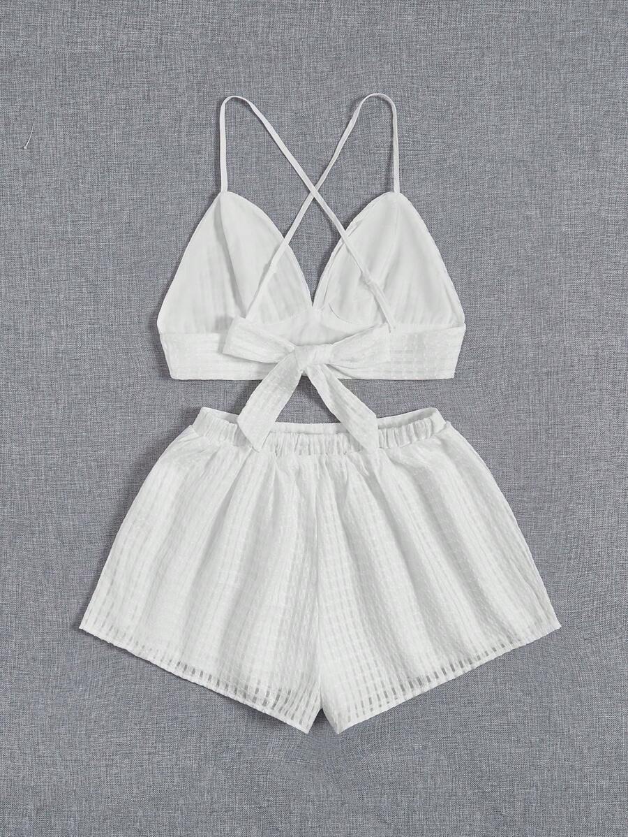 SHEIN VCAY unicolor Top de tirantes crop & Shorts - Blanco - Ver 1