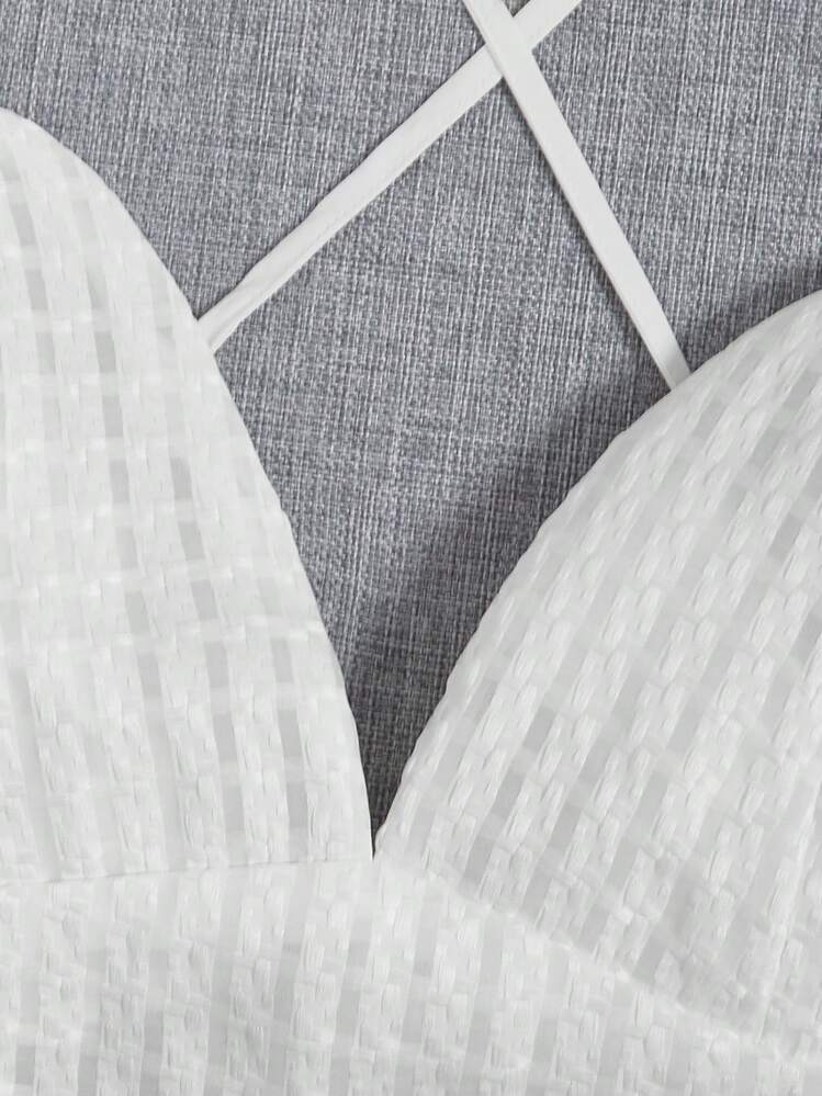SHEIN VCAY Solid Crop Cami Top & Shorts - White - View 4