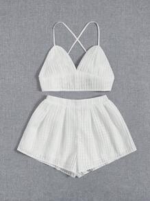 SHEIN VCAY unicolor Top de tirantes crop & Shorts - Blanco - Ver 5