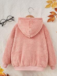 SHEIN 女童万圣节休闲纯色抓绒卫衣，带熊耳朵 - 淺粉色 - 查看 2