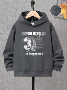 Cậu bé Tween Khẩu hiệu & Hình ảnh áo có mũ Lót nhiệt Áo nỉ - Xám - Xem 1