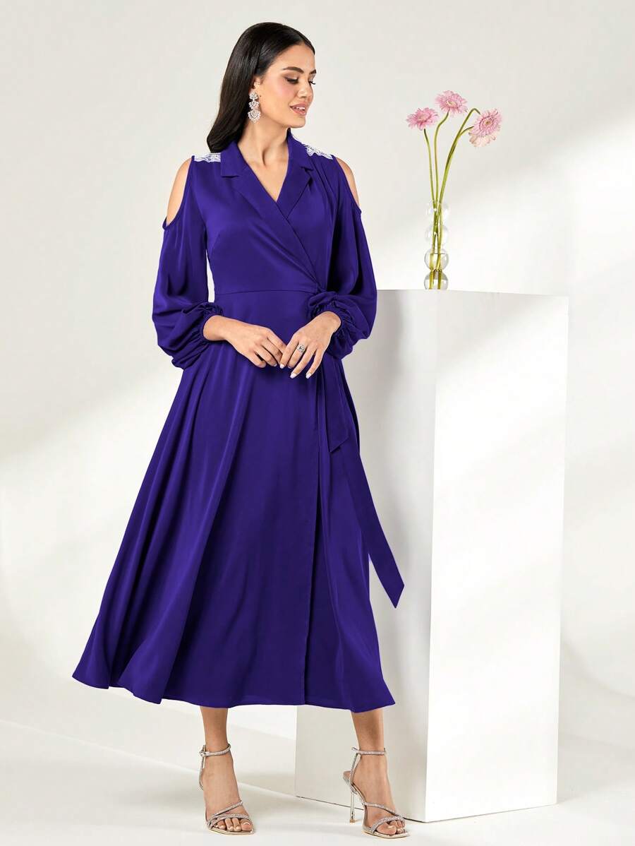 Modelyn 挖肩圍裹側打結連衣裙 - 紫色 - 查看 1