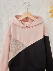 SHEIN 适合秋冬季居家休闲穿着的少女针织拼接串珠卫衣 - 彩色 - 查看 3