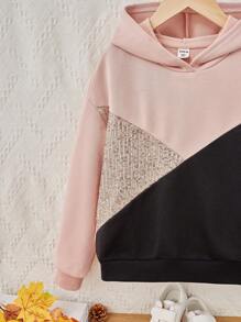 SHEIN 适合秋冬季居家休闲穿着的少女针织拼接串珠卫衣 - 彩色 - 查看 4