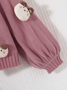 SHEIN Cô Gái Trẻ Bản vá Gấu Thả vai Áo len Duster - Hồng - Xem 3