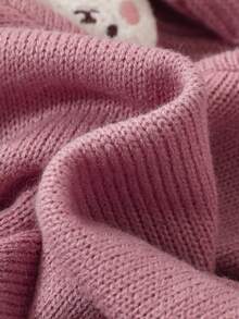 SHEIN Cô Gái Trẻ Bản vá Gấu Thả vai Áo len Duster - Hồng - Xem 4