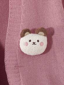 SHEIN Cô Gái Trẻ Bản vá Gấu Thả vai Áo len Duster - Hồng - Xem 6