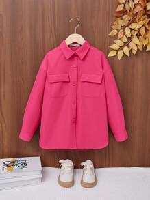 SHEIN Tween Girl Slogan Graphic Drop Shoulder Coat - Hot Pink - View 2