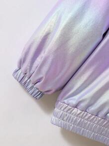 SHEIN Tween Girl Holographic Zip Up Hooded Teddy Lined Jacket - Multicolor - View 7