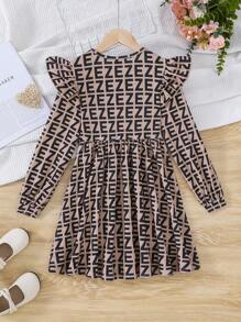 SHEIN Tween Girl Allover Print Ruffle Trim Bow Front Dress - Multicolor - View 2