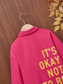 SHEIN Tween Girl Slogan Graphic Drop Shoulder Coat - Hot Pink - View 5