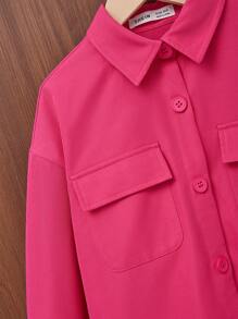 SHEIN Tween Girl Slogan Graphic Drop Shoulder Coat - Hot Pink - View 4