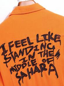 Manfinity Homme Men Slogan Graphic Ripped Denim Jacket Without Tee - Orange - View 4